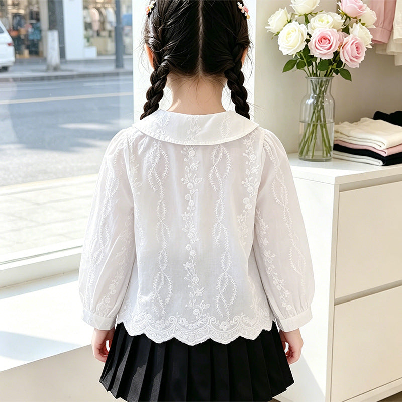 Mädchen elegante Bluse mit floralen Verzierungen EB