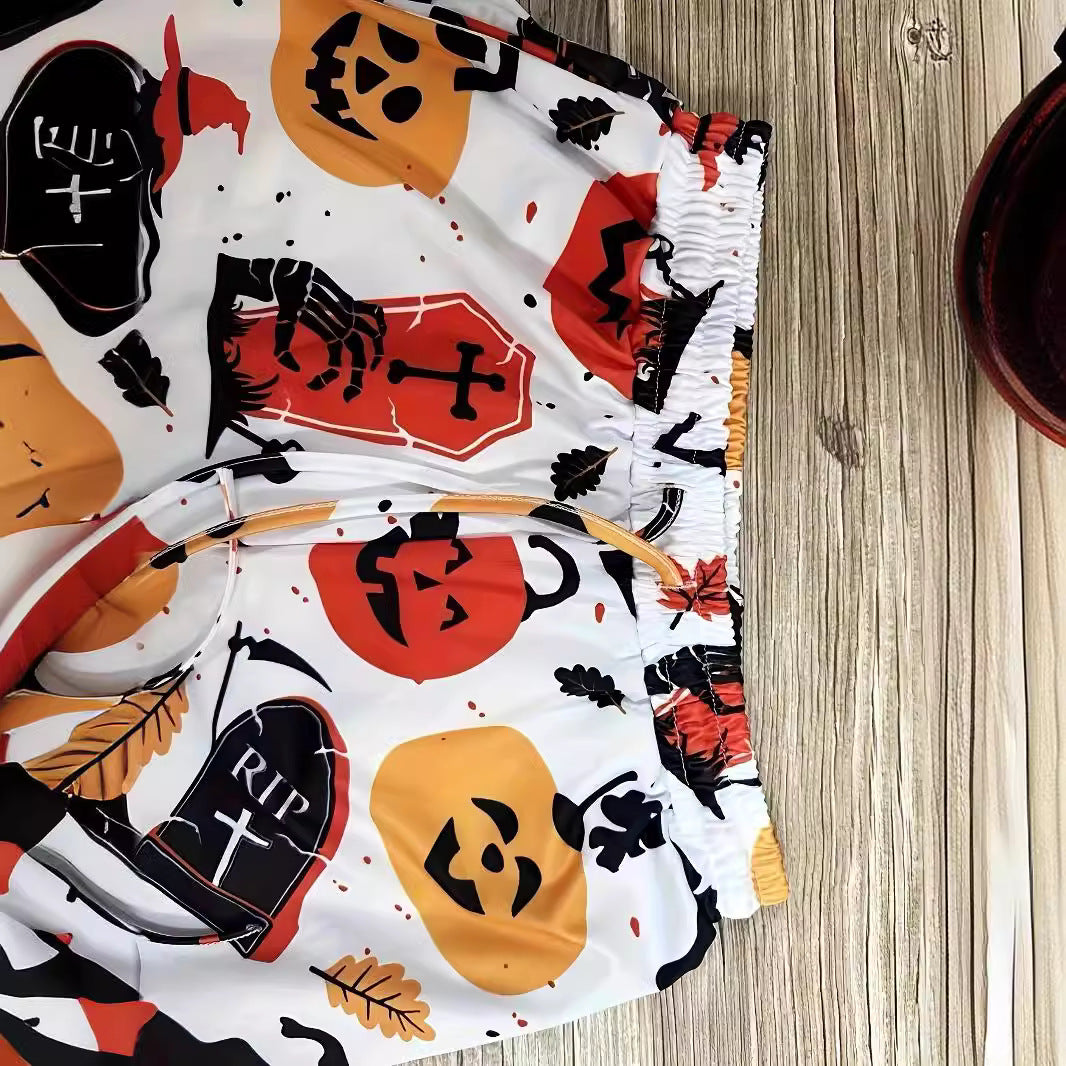 Damen Freizeithose mit buntem Halloween-Motiv und elastischem Bund EB