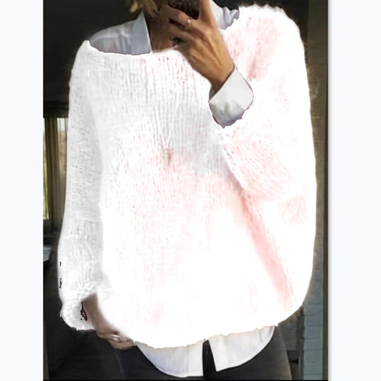 Damen Kuscheliger Oversized Pullover mit U-Boot-Ausschnitt EB