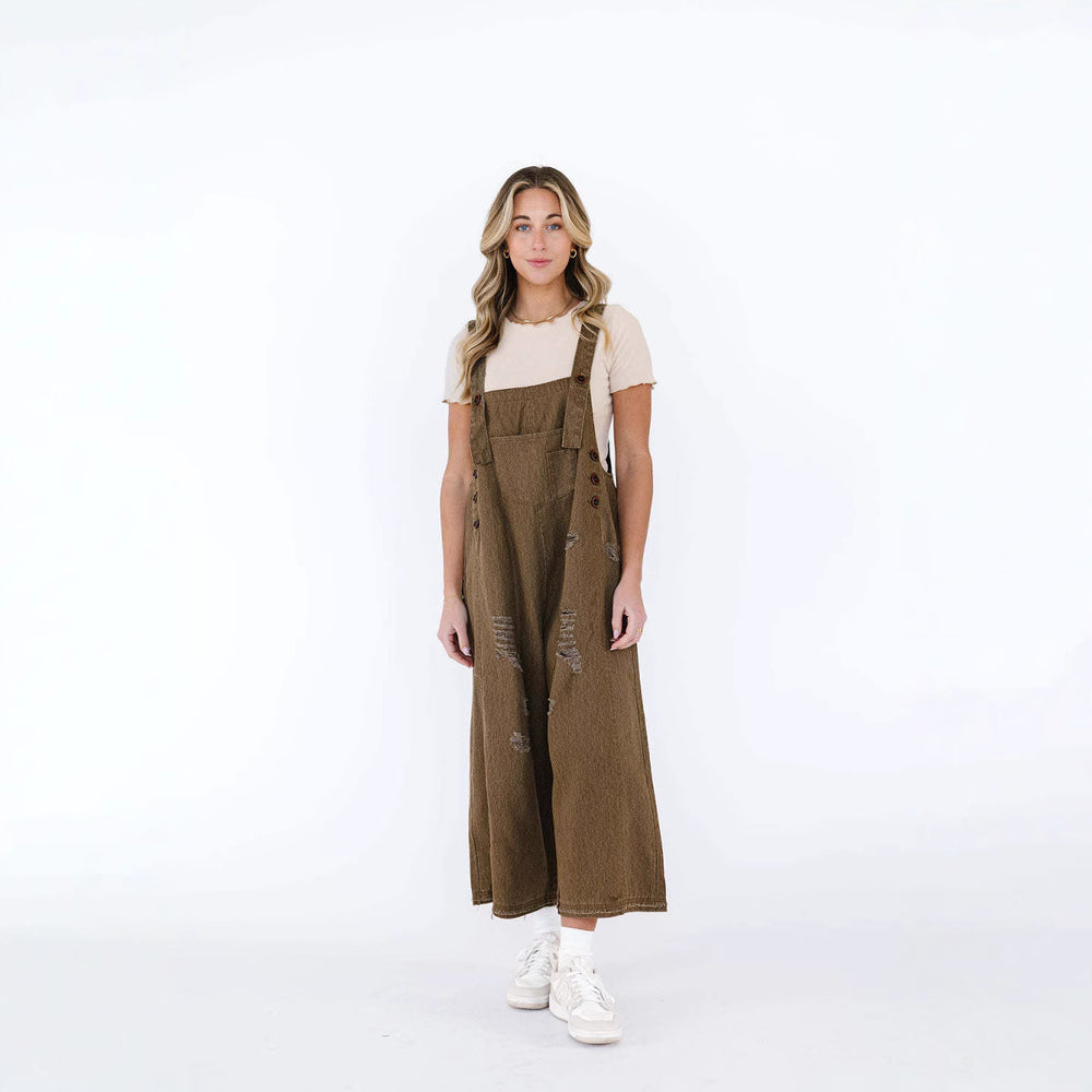 Damen Latzhose mit modischen Destroyed-Details und weitem Schnitt EB
