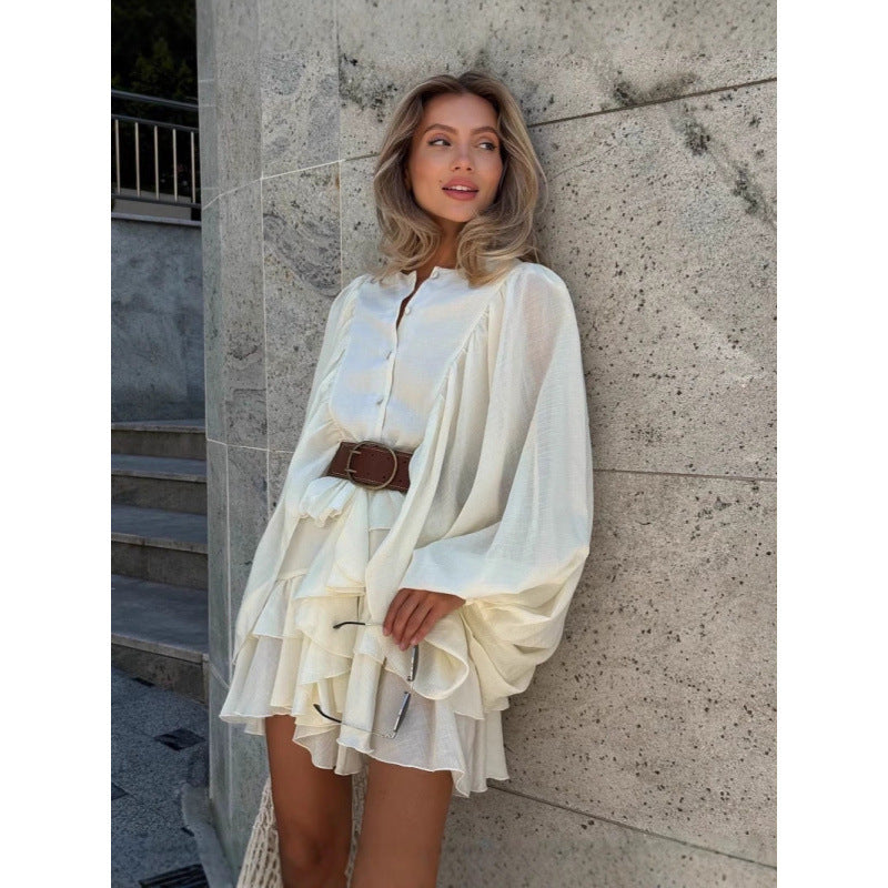 Damen Rüschenkleid mit weiten Ärmeln und modischen Details EB