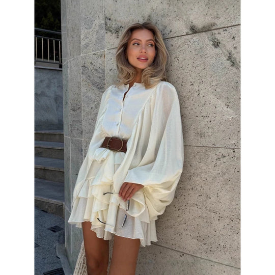 Damen Rüschenkleid mit weiten Ärmeln und modischen Details EB