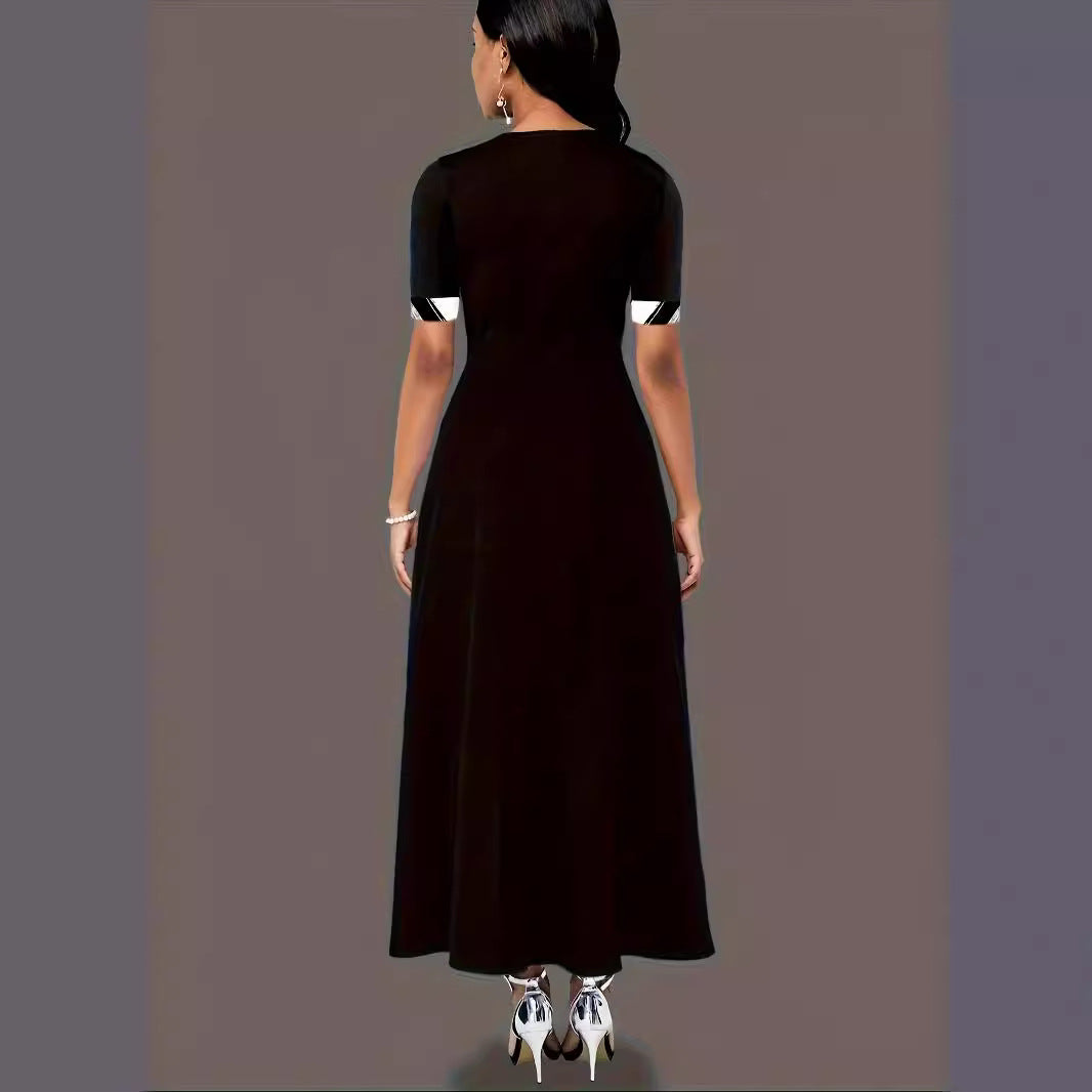 Damen elegantes Maxikleid mit modischem Pinselstrich-Muster und praktischen Taschen EB