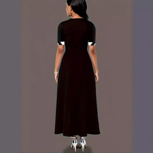 Damen elegantes Maxikleid mit modischem Pinselstrich-Muster und praktischen Taschen EB