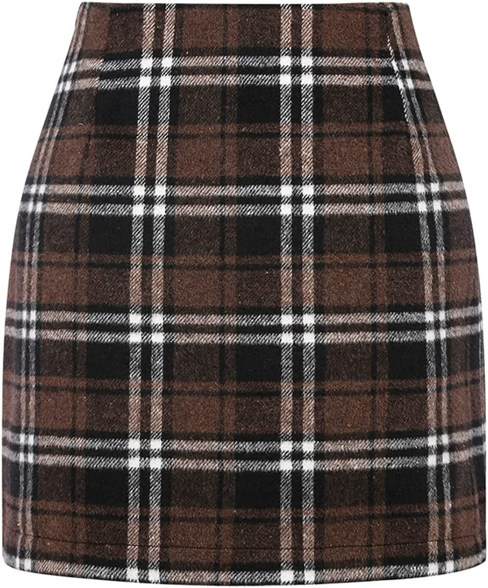 Damen Karierter Minirock mit hohem Bund und seitlichen Eingrifftaschen EB