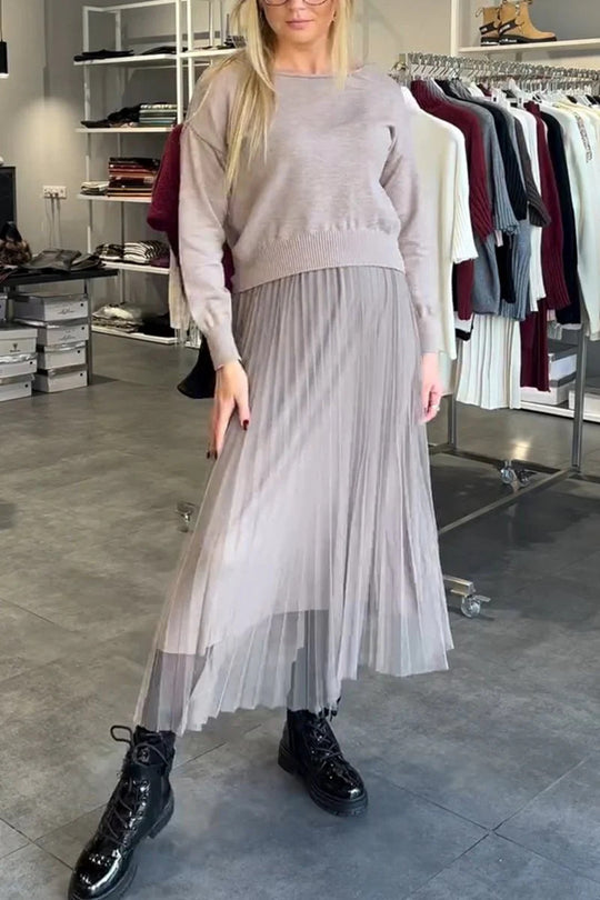 Damen Elegantes Faltenrock- und Pullover Set EB
