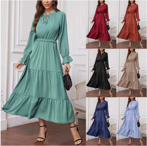 Damen Maxikleid mit voluminösen Ärmel- und Rüschendetails EB