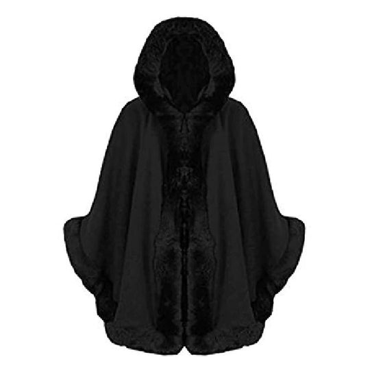 Damen Kunstfell-Cape mit voluminösem Kapuzenkragen und eleganter Felloptik EB