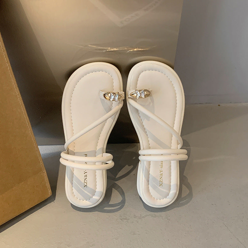 Damen elegante Flip-Flops mit modischem Zierstein und geschwungenem Riemendesign EB
