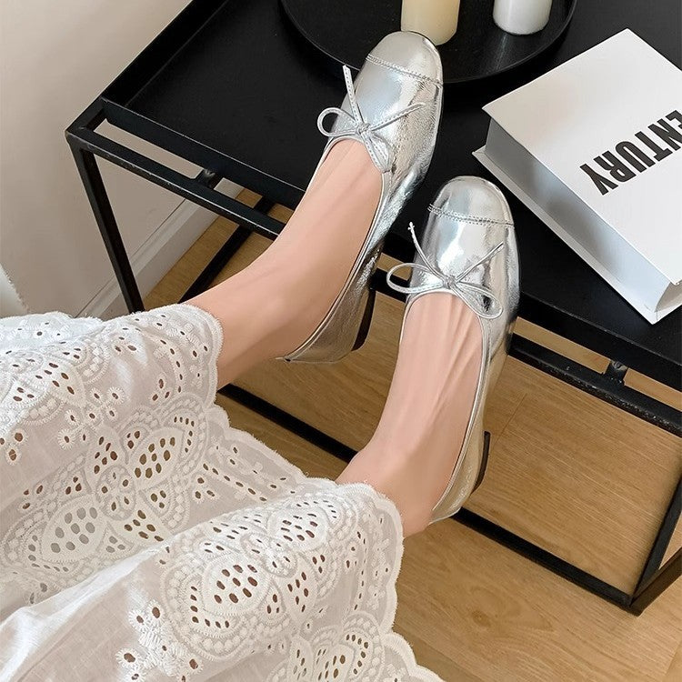 Damen Ballerinas mit elegantem Schleifen-Detail und hochwertiger Glanz-Oberfläche EB