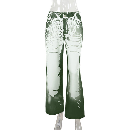 Damen Schlaghose mit hoher Taille, Bleach-Effekt und weitem Bein EB