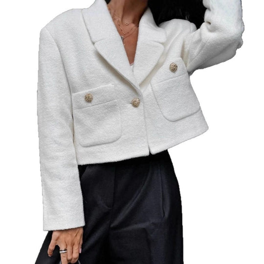 Damen Cropped Blazer mit strukturiertem Stoff und eleganten Knopfdetails EB