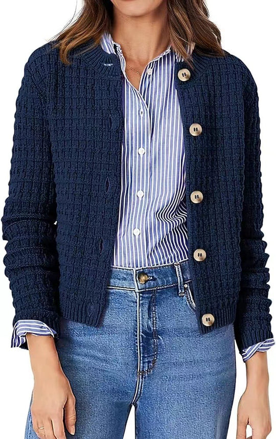 Damen Strukturierte Strickjacke mit Knopfverschluss und feiner Textur EB