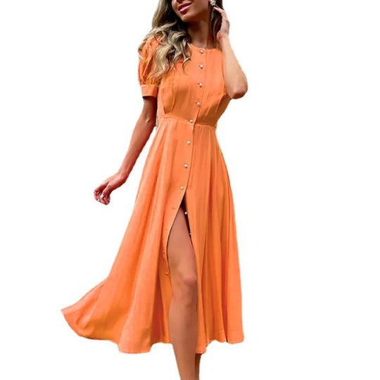Damen Maxikleid mit Knopfdetails und seitlichem Schlitz EB