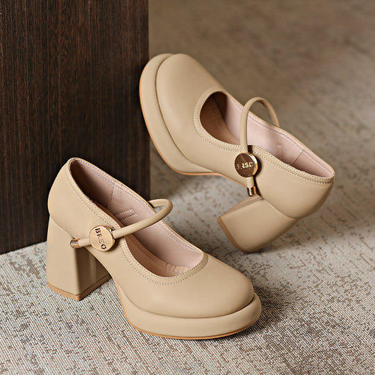 Damen hochhackige Mary Jane Schuhe mit modischem Blockabsatz EB