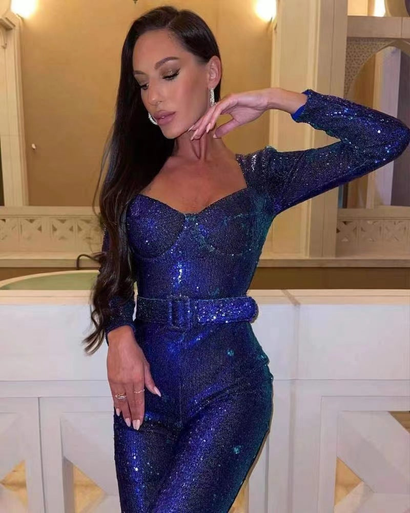 Damen Glamouröses Einteiler-Outfit mit glitzernden Applikationen und taillierter Silhouette EB