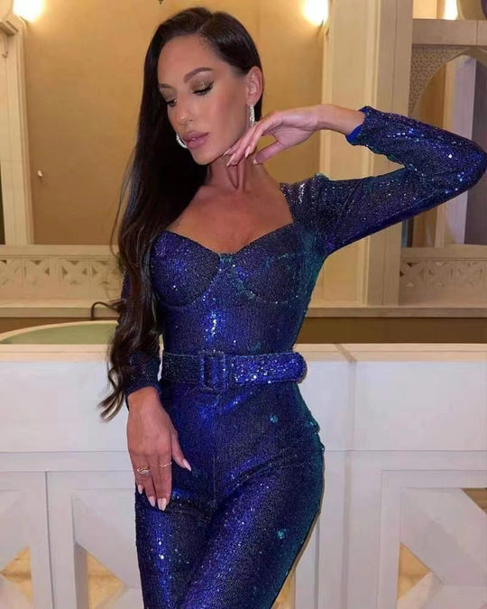 Damen Glamouröses Einteiler-Outfit mit glitzernden Applikationen und taillierter Silhouette EB