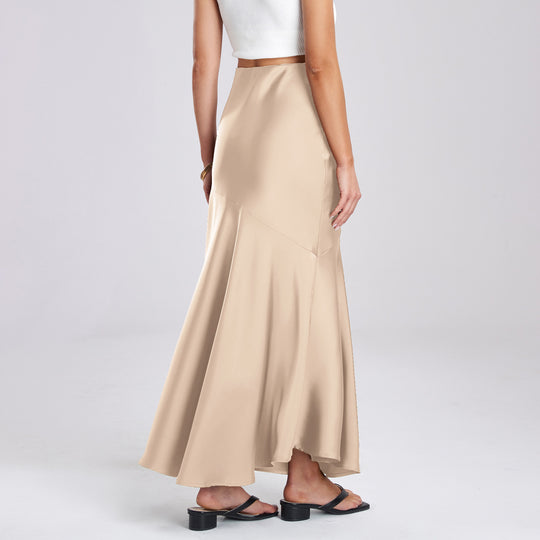Damen Eleganter fließender Maxirock mit diagonaler Naht EB