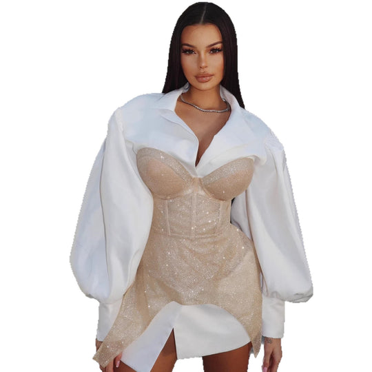 Damen Glamouröses Bustierkleid mit Puffärmeln und eleganten Details EB