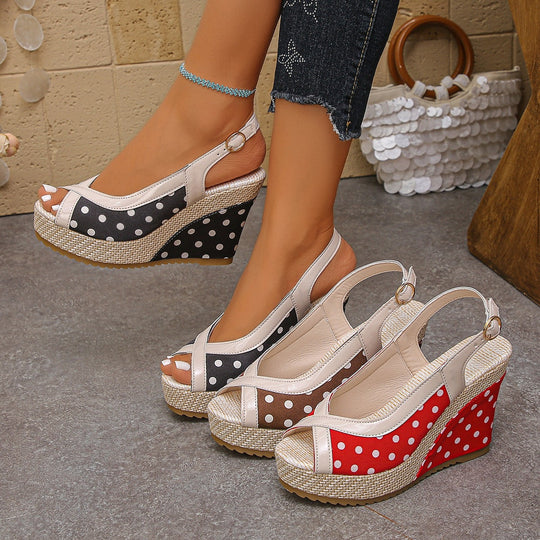 Damen Wedge-Sandalen mit verspieltem Punkte-Design und komfortablem Fußbett EB