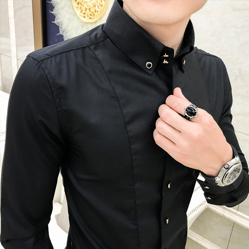 Herren Elegantes Langarmhemd mit feinen Knopfdetails EB