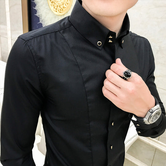 Herren Elegantes Langarmhemd mit feinen Knopfdetails EB
