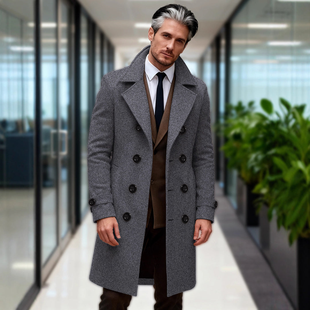 Herren Doppelreihiger Wollmantel mit modernem Schnitt EB