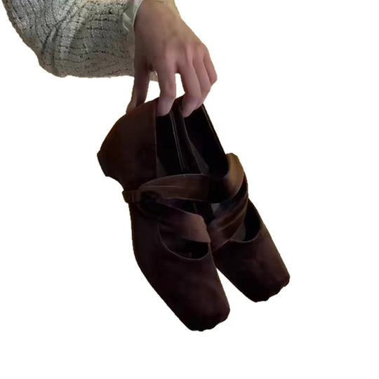 Damen elegante Ballerinas mit modischem Kreuzriemen und hochwertiger Veloursleder-Oberfläche EB