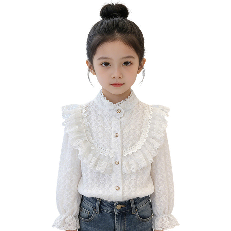 Mädchen Bluse mit romantischem Volantkragen EB