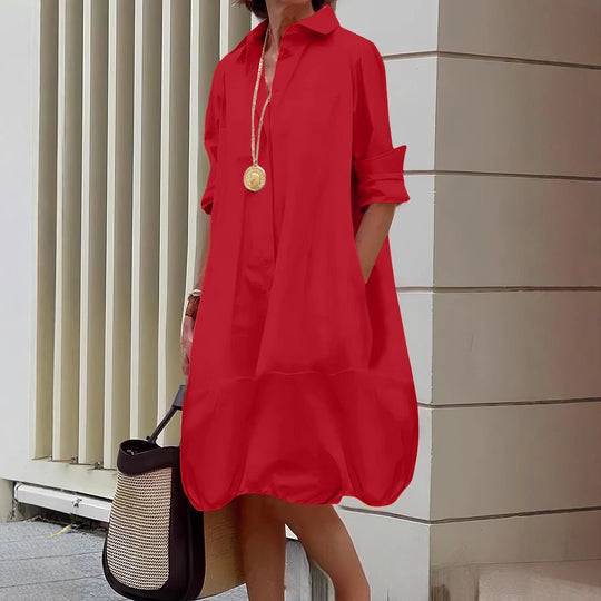 Damen Lässiges Hemdblusenkleid mit weit geschnittenem Saum EB