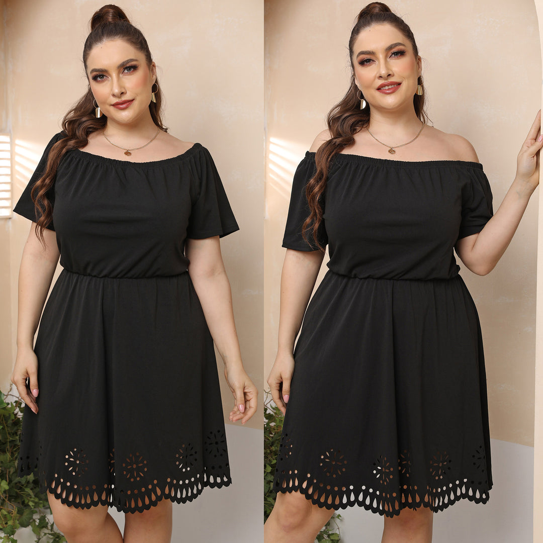 Damen Off-Shoulder Kleid mit dekorativem Lochmuster EB
