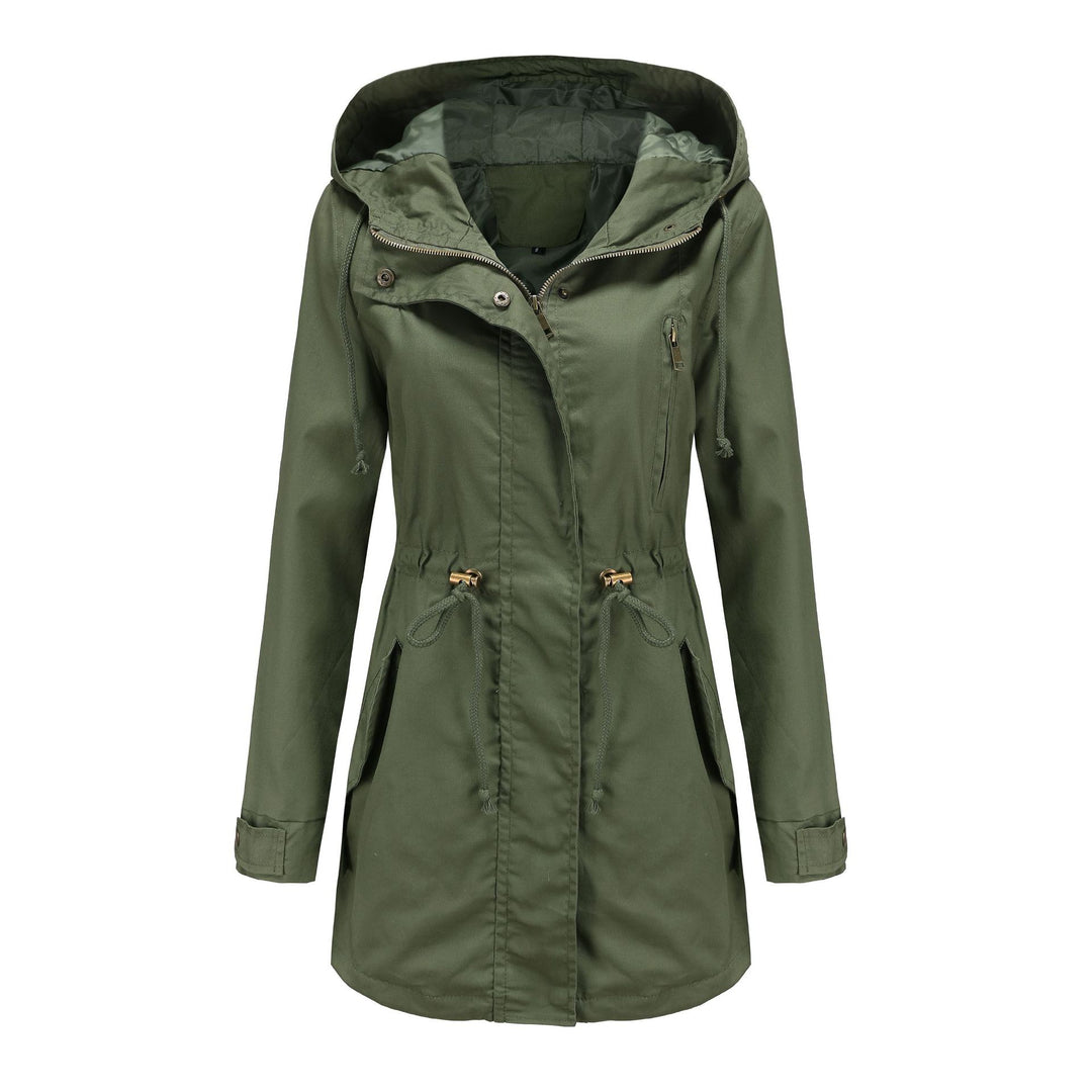 Damen nan leichter Parka mit Kapuze, Kordelzug und verdecktem Reißverschluss EB