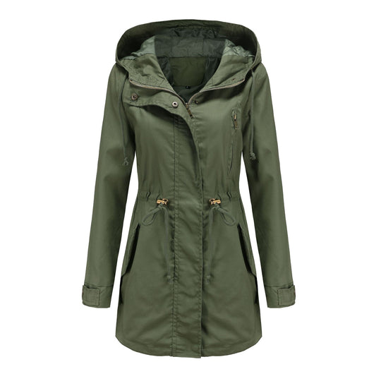 Damen nan leichter Parka mit Kapuze, Kordelzug und verdecktem Reißverschluss EB