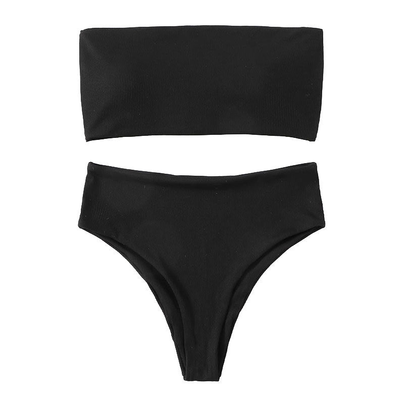 Damen Bandeau-Bikini-Set mit hohem Beinausschnitt und Bindedetails EB