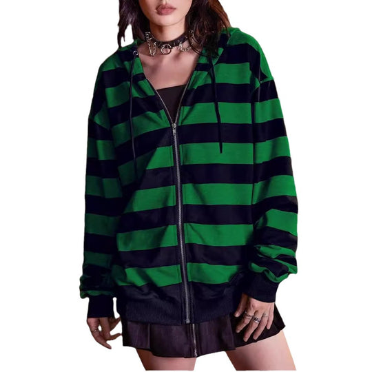 Damen Streifen-Hoodie mit Reißverschluss und lässigem Schnitt EB