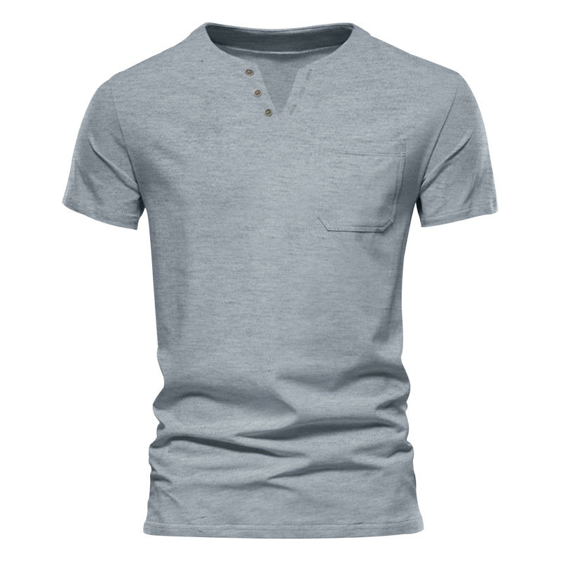 Herren Kurzarm-Henley-T-Shirt mit praktischer Brusttasche und anpassbarem Knopfverschluss EB