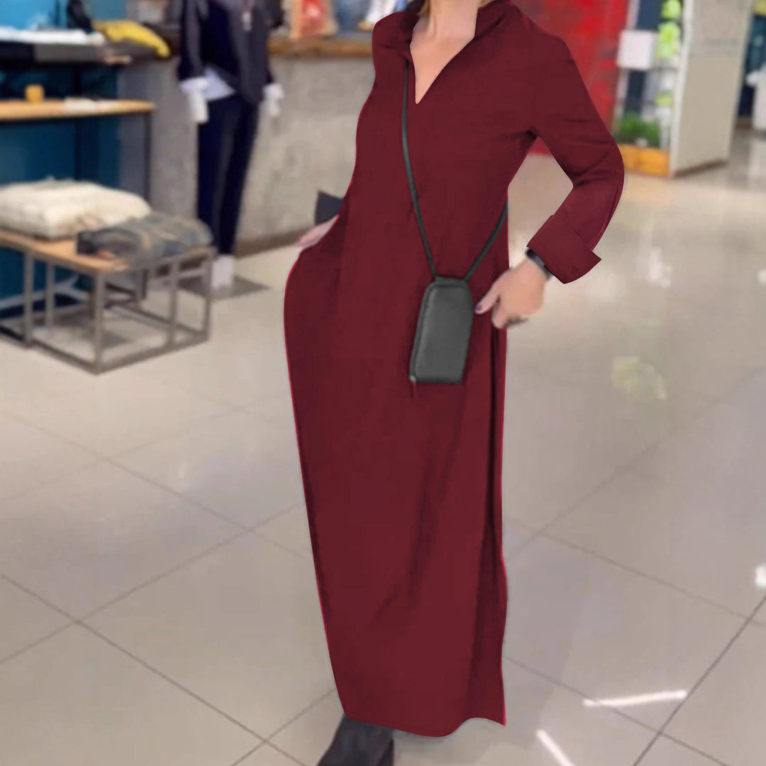 Damen Maxikleid mit praktischem V-Ausschnitt und Taschen EB