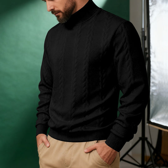 Herren nan Strickpullover mit Stehkragen, Zopfmuster, weichem Rippbündchen und Regular Fit EB