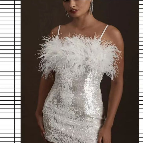 Damen Partykleid mit Pailletten und Federdetails EB