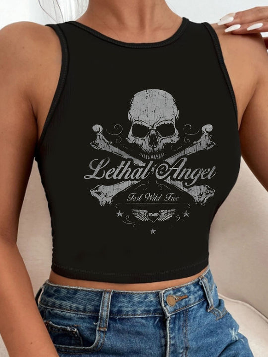 Damen Crop-Top mit auffälligem Schriftzug und körpernahem Schnitt EB