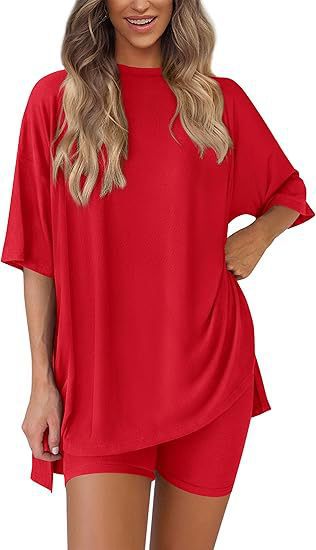 Damen Lässiges Lounge-Set mit übergroßem Oberteil und kurzen Hosen EB