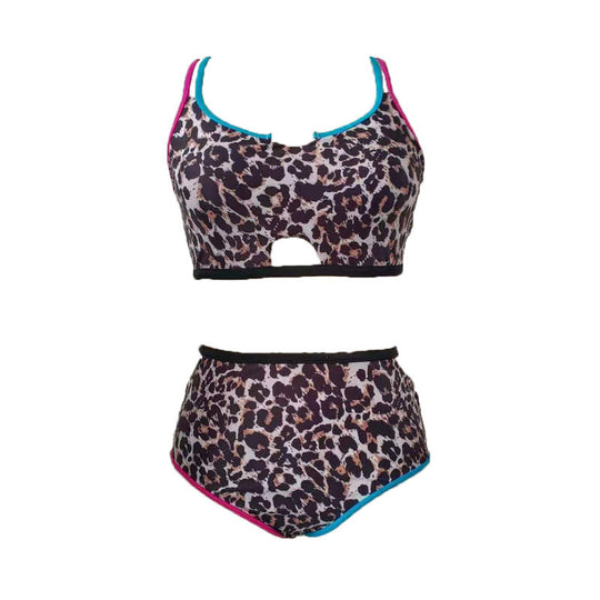 Damen Hochgeschnittener Triangel-Bikini mit modischem Animal-Print und sportlichem Design EB
