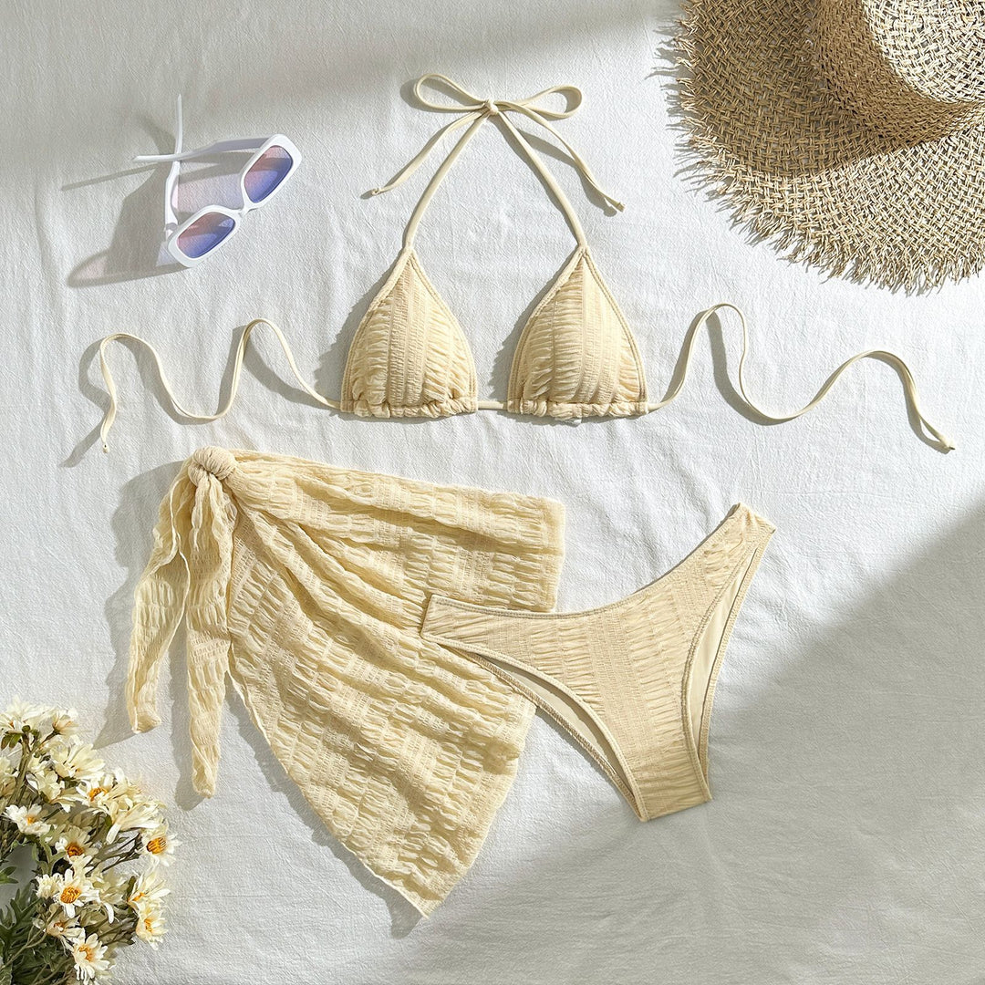 Damen Triangel-Bikini-Set mit strukturierter Oberfläche und verspieltem Rock EB