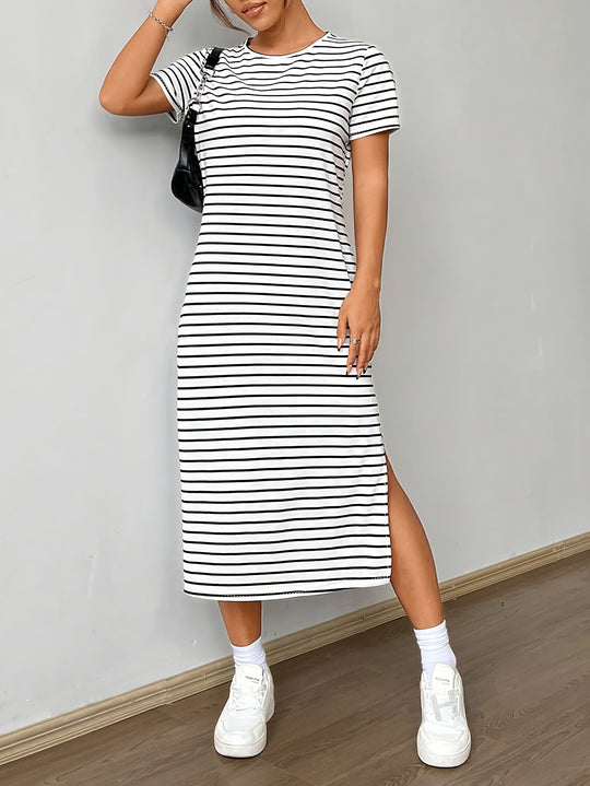 Damen Streifen-Maxikleid aus weichem Jersey EB