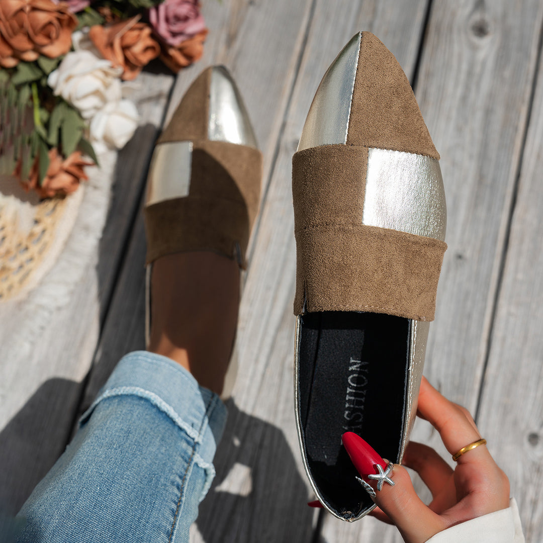 Damen modische Slipper mit glänzendem Obermaterial und weichem Fußbett EB