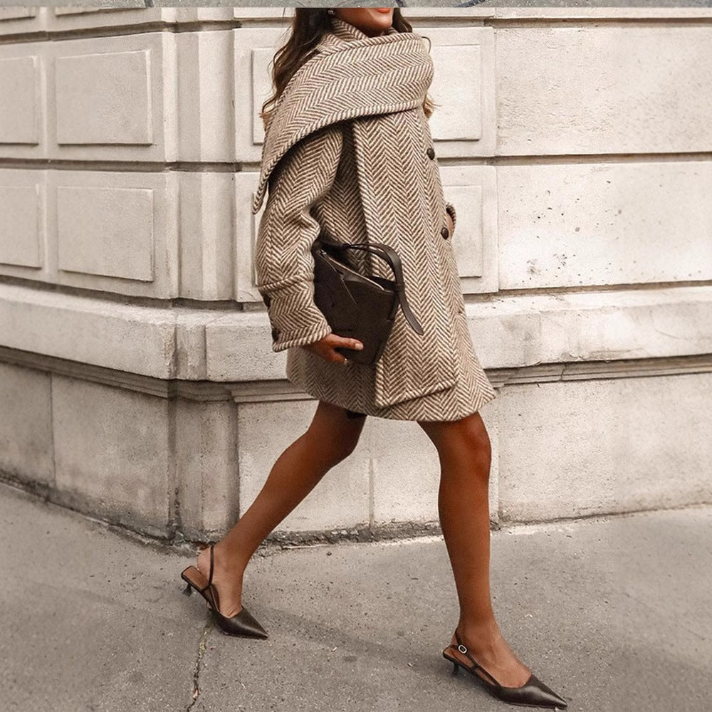 Damen modische Wolljacke mit Chevron-Muster und kuscheligem Schnitt EB