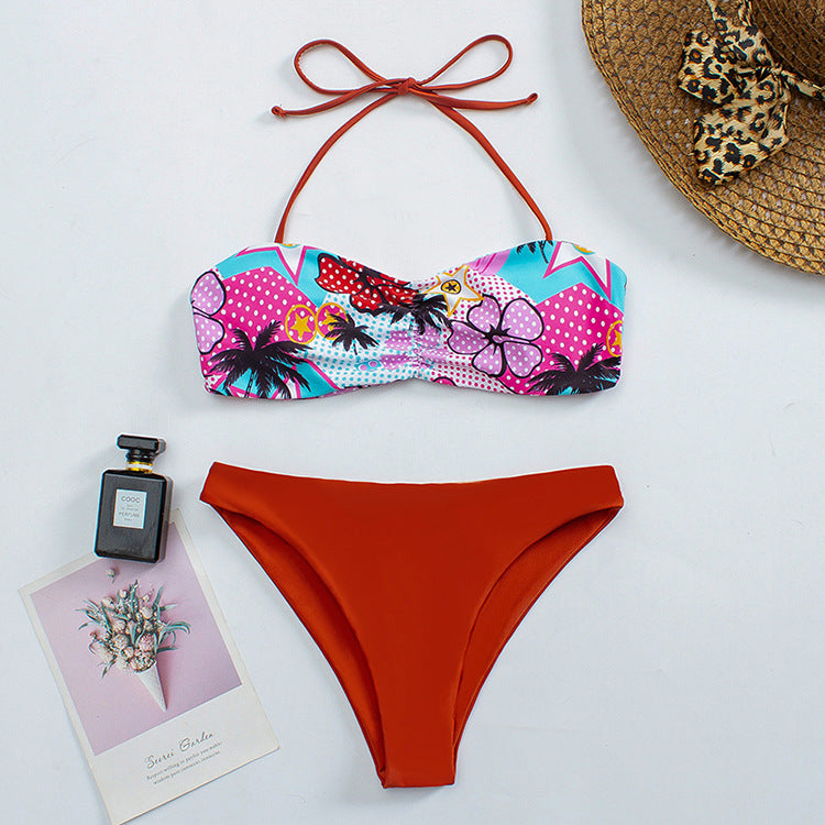 Damen Bandeau-Bikini mit floralem Muster und rutschfestem Design EB