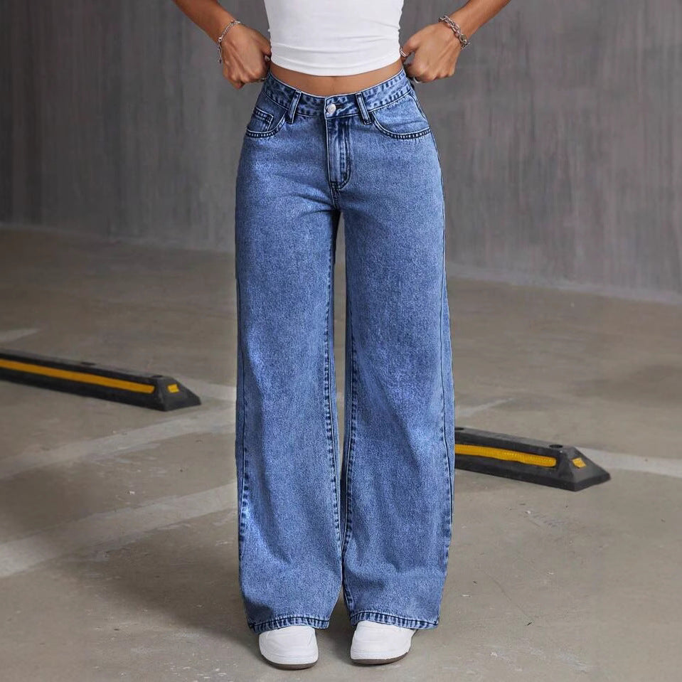 Damen Weite Jeanshose mit einzigartiger Schnürdetailgestaltung EB