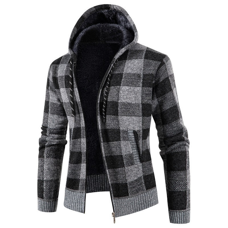 Herren Fleece-Kapuzenjacke mit Karomuster und weichem Innenfutter EB