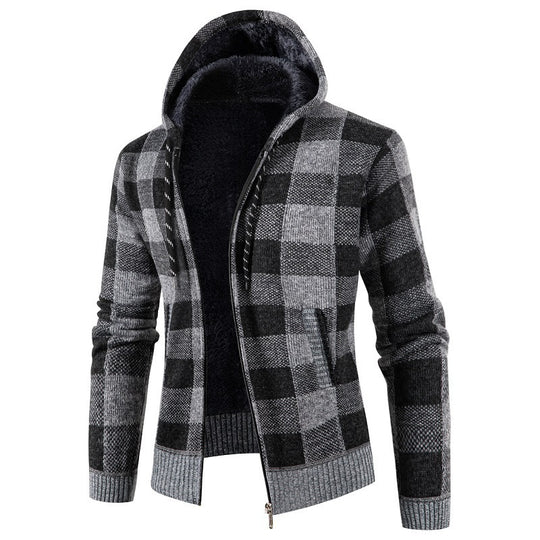 Herren Fleece-Kapuzenjacke mit Karomuster und weichem Innenfutter EB